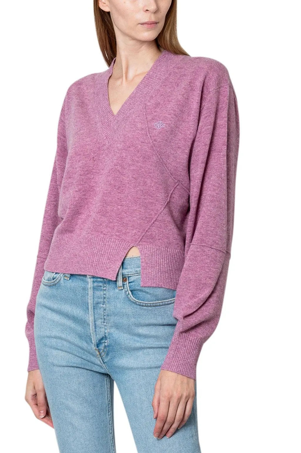 V-Neck Cropped Sweater With Balloon Sleeves
