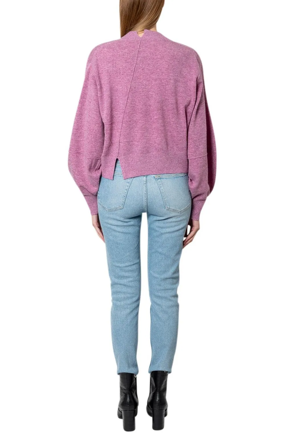 V-Neck Cropped Sweater With Balloon Sleeves