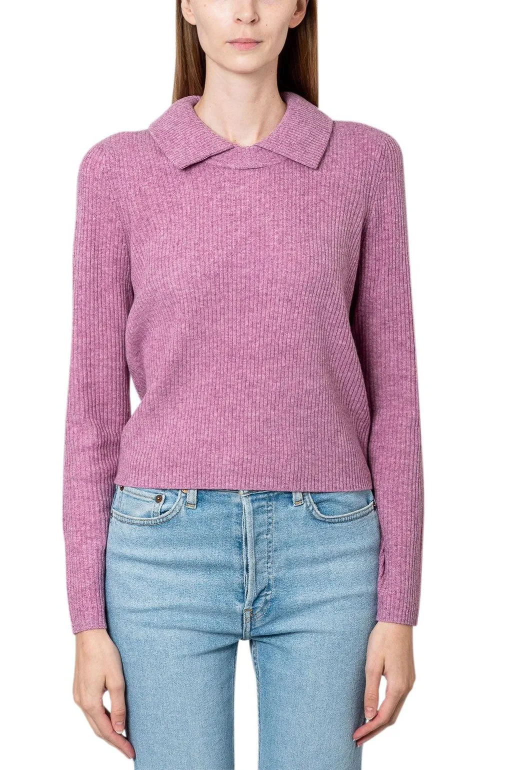 Ribbed Knit Polo Sweater