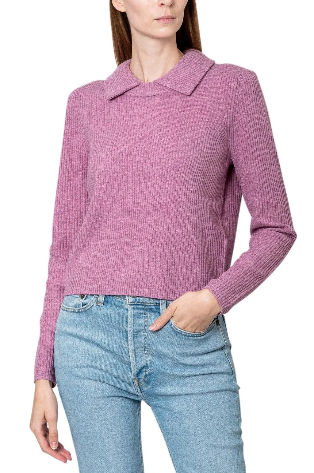 Ribbed Knit Polo Sweater