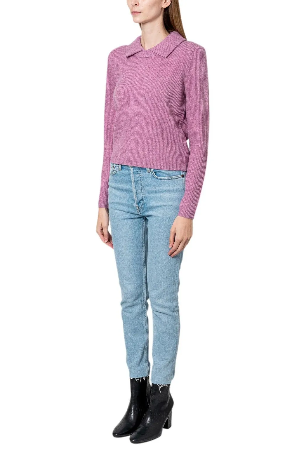 Ribbed Knit Polo Sweater