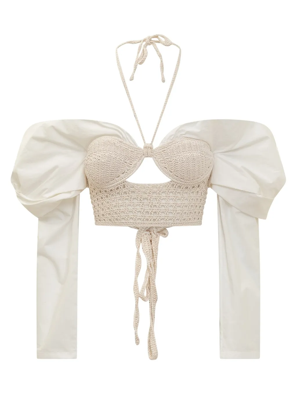 Cropped Halter Top With Puff Sleeves