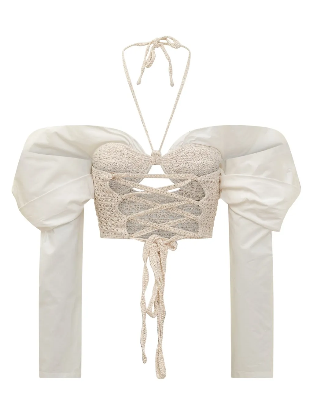 Cropped Halter Top With Puff Sleeves