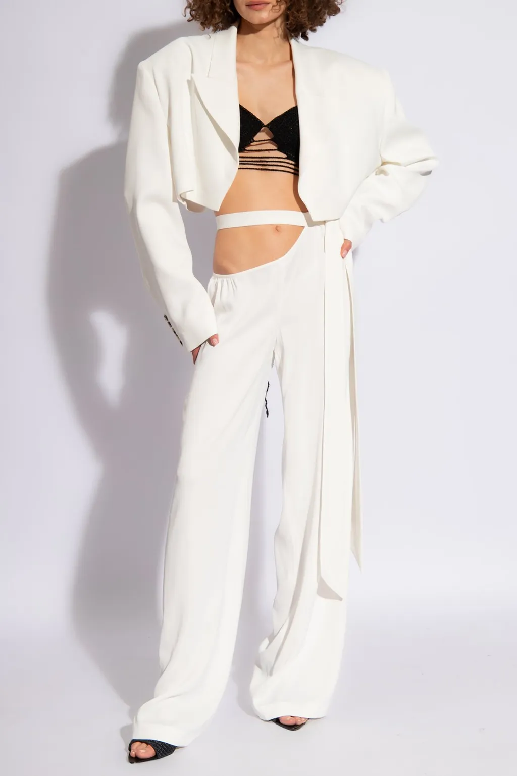 Cropped Blazer And Wide-Leg Pants Set