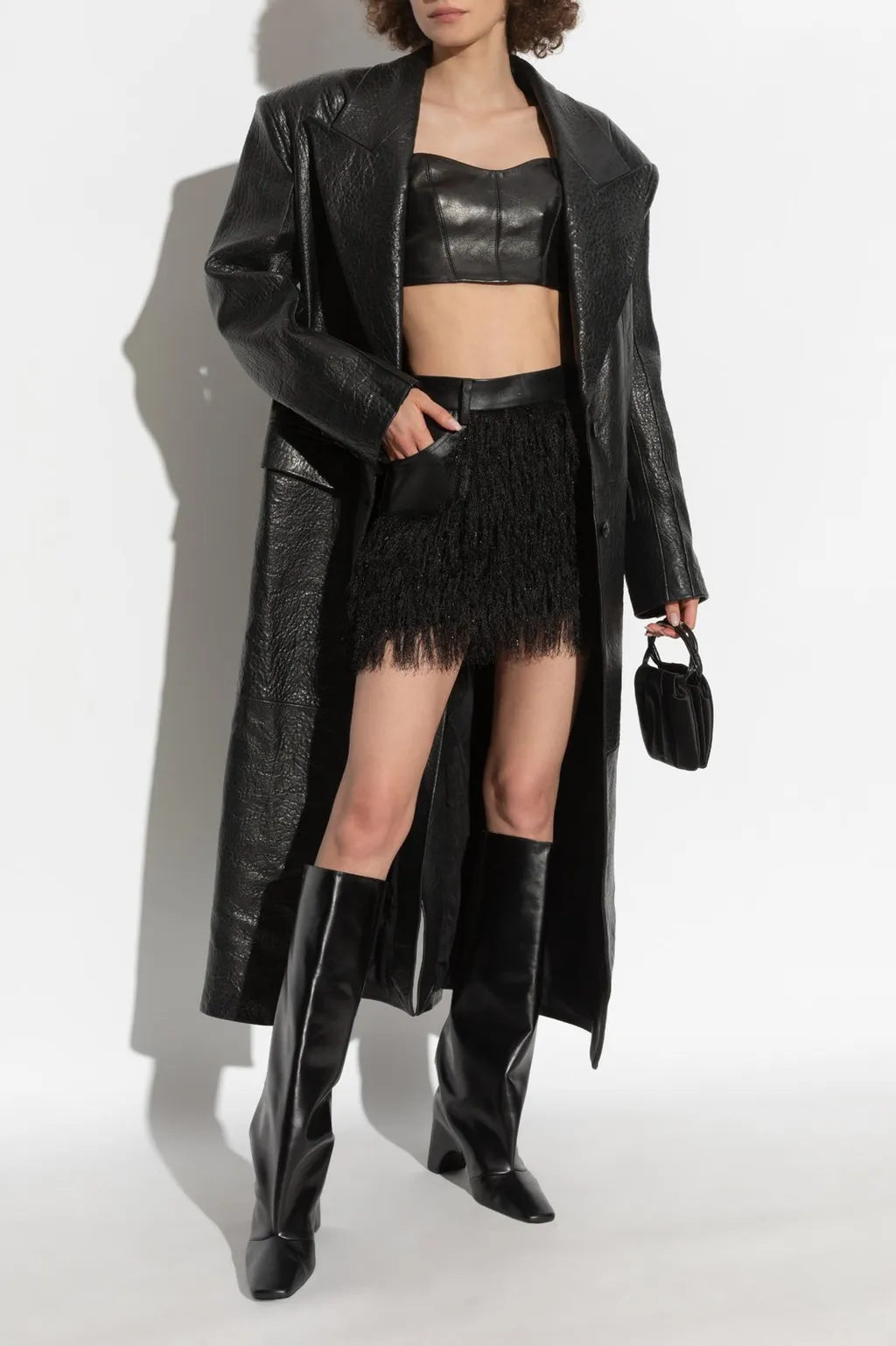 Fringed Leather Mini Skirt