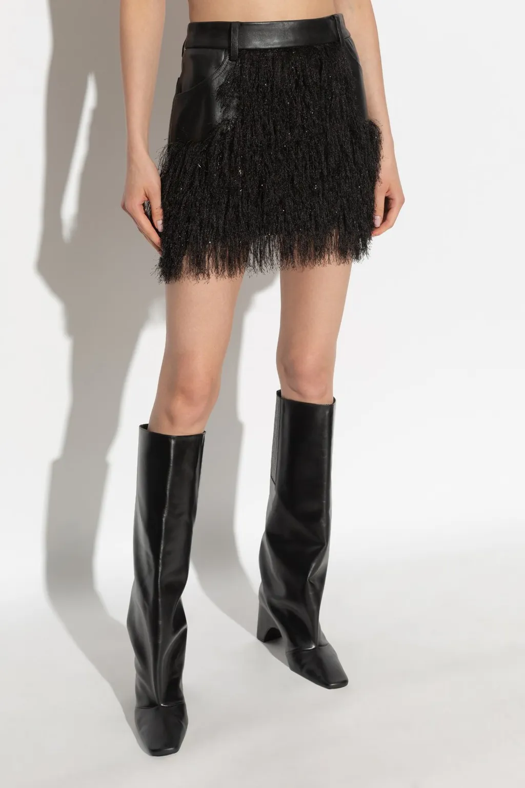 Fringed Leather Mini Skirt