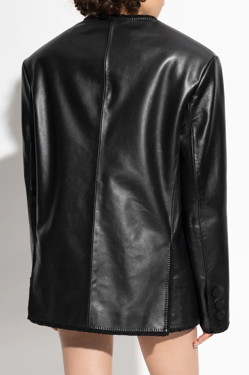 Collarless Leather Jacket