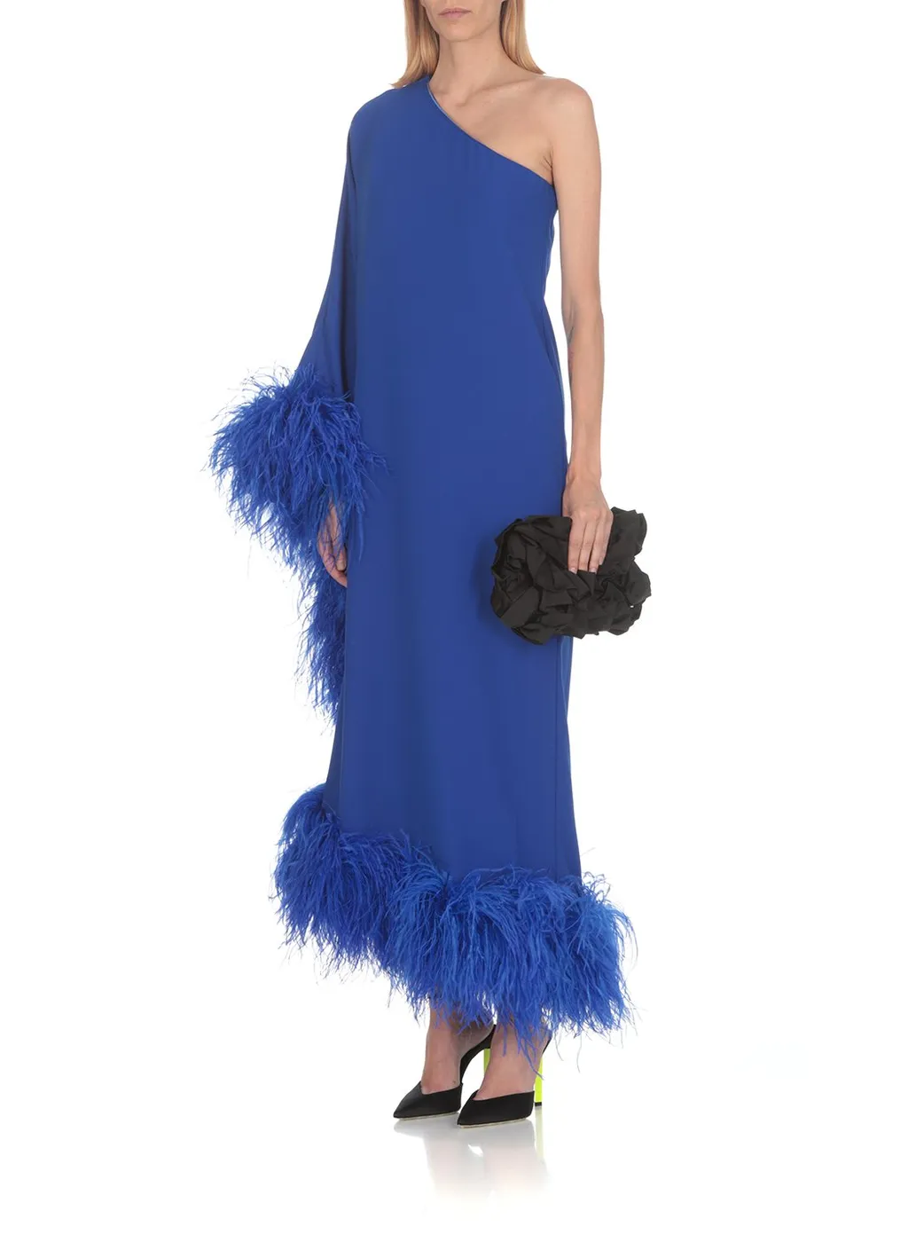 One-Shoulder Feather-Trimmed Gown