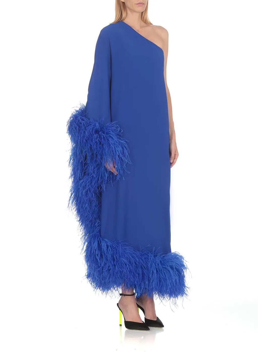 One-Shoulder Feather-Trimmed Gown
