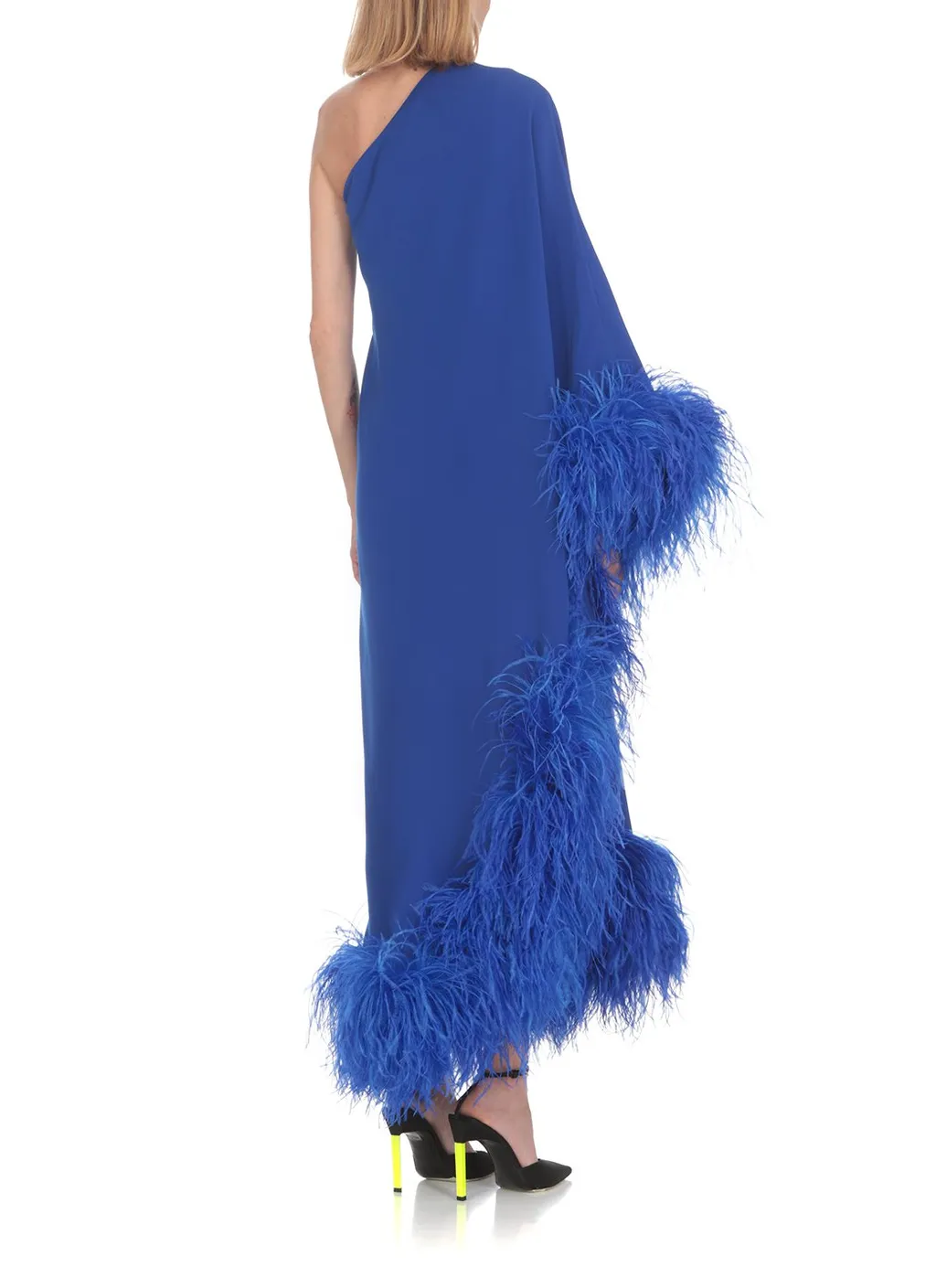 One-Shoulder Feather-Trimmed Gown