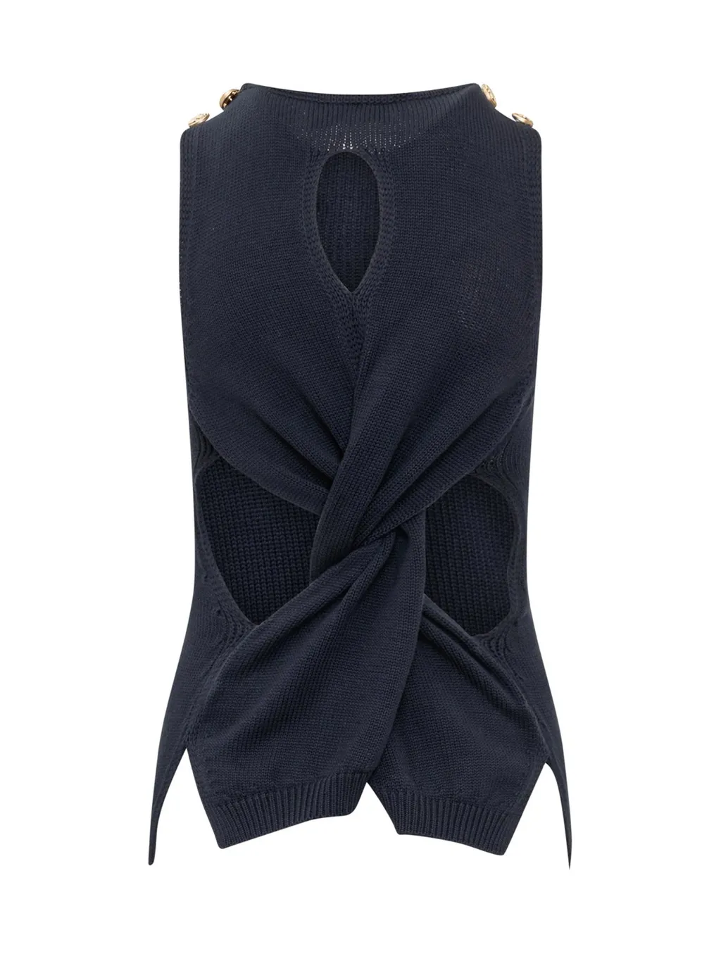 Sleeveless Knit Top With Gold-Tone Button Details