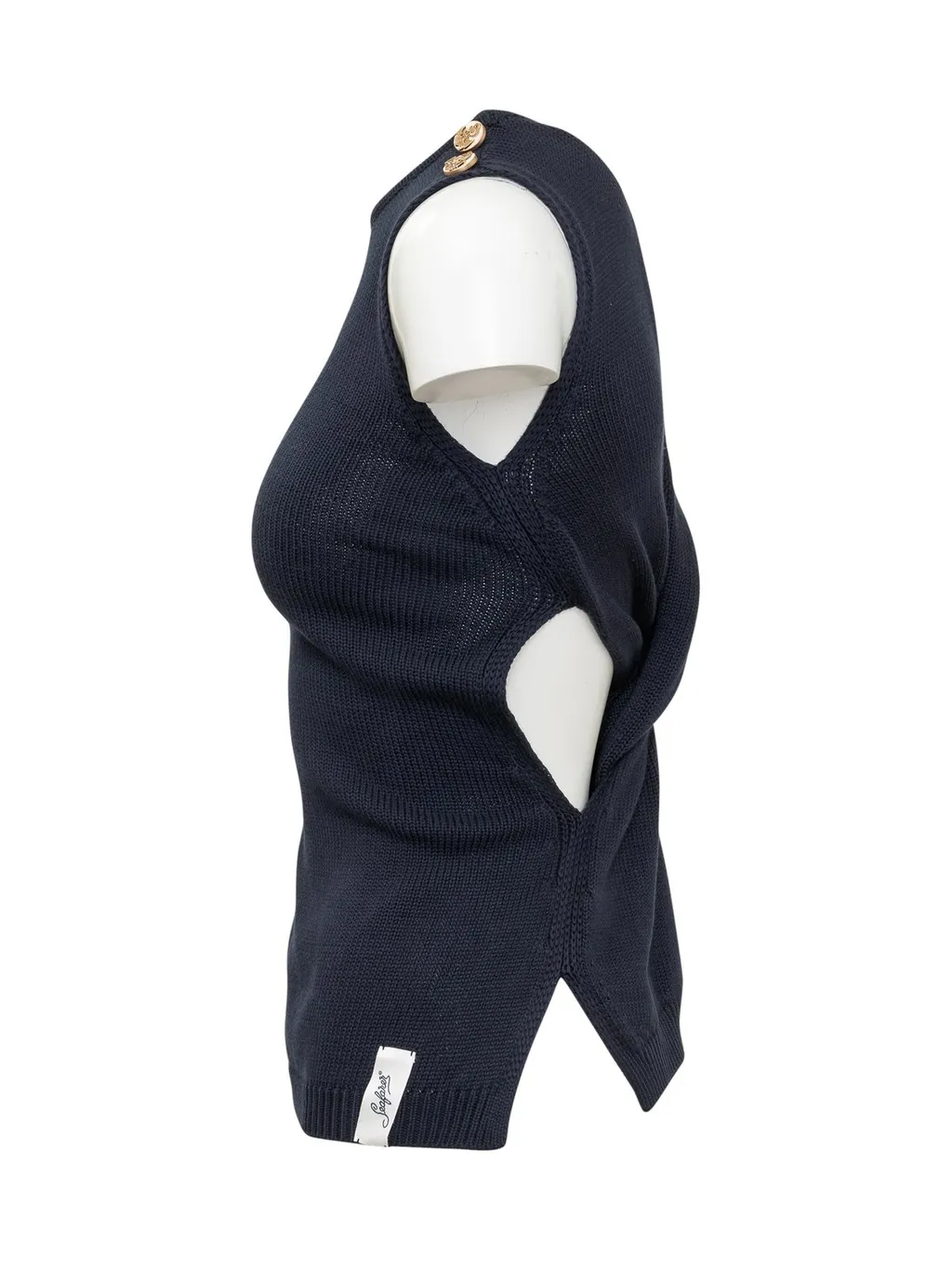 Sleeveless Knit Top With Gold-Tone Button Details