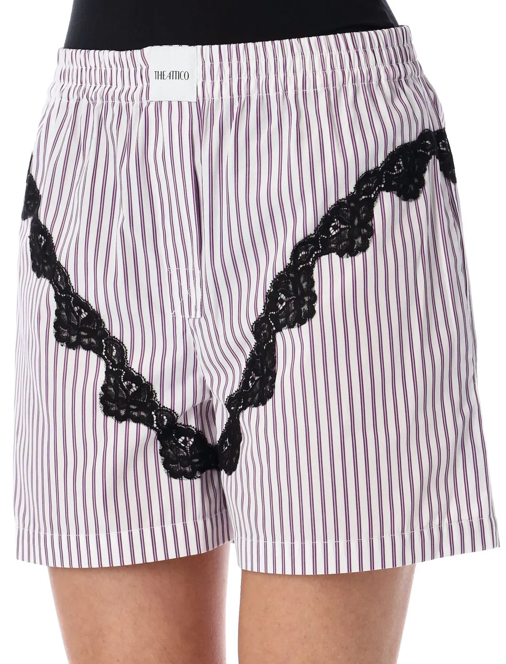 Striped Boxer Shorts With Lace Trim