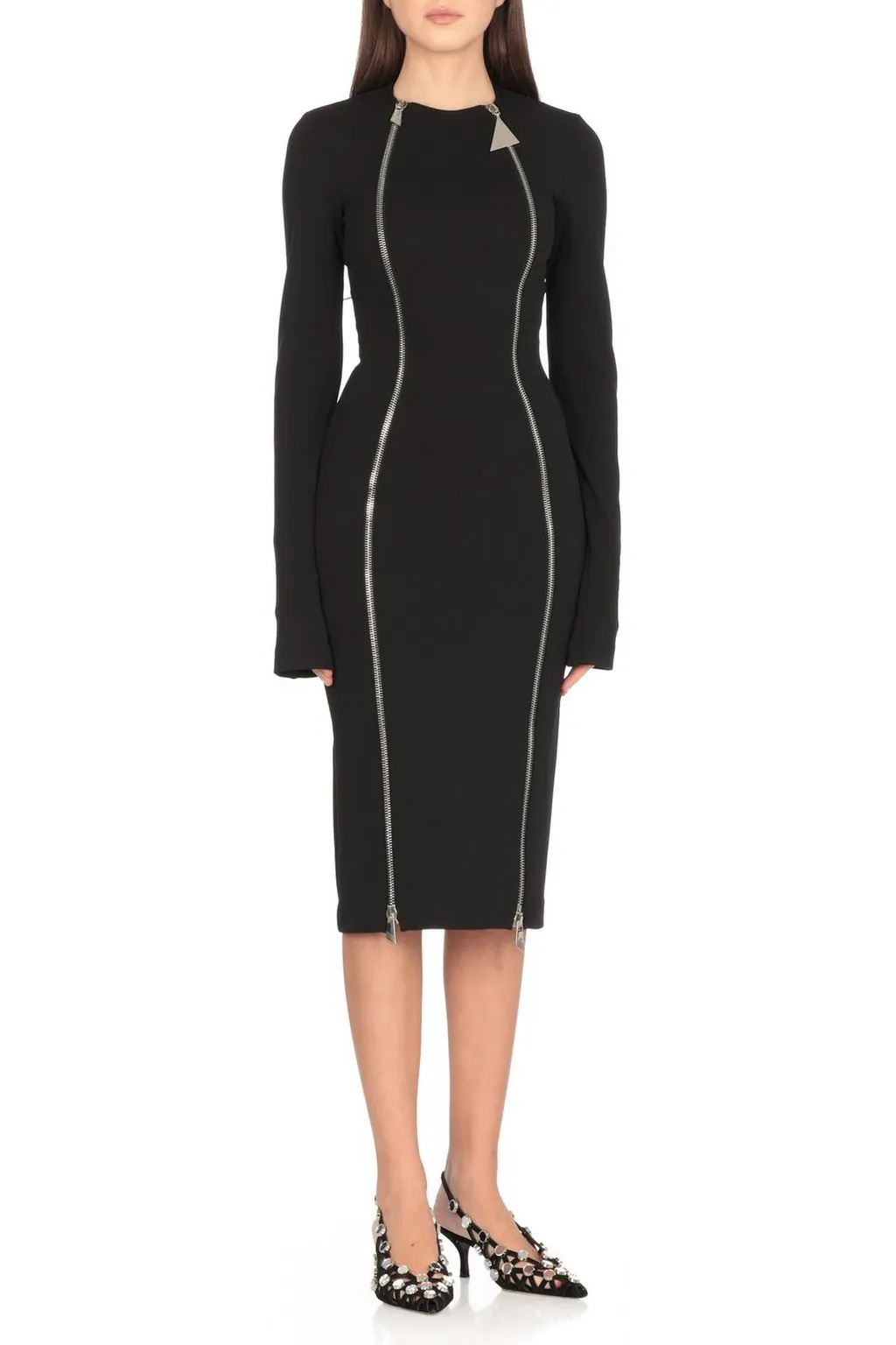 Zipper Detail Midi Dress