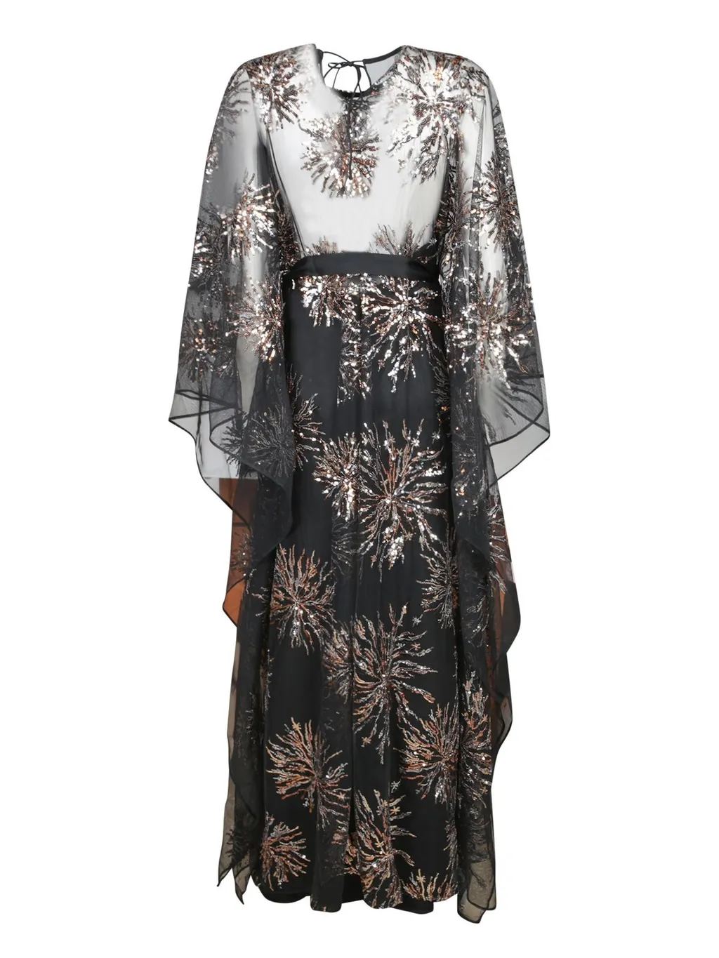 Sequined Tulle Gown With Cape