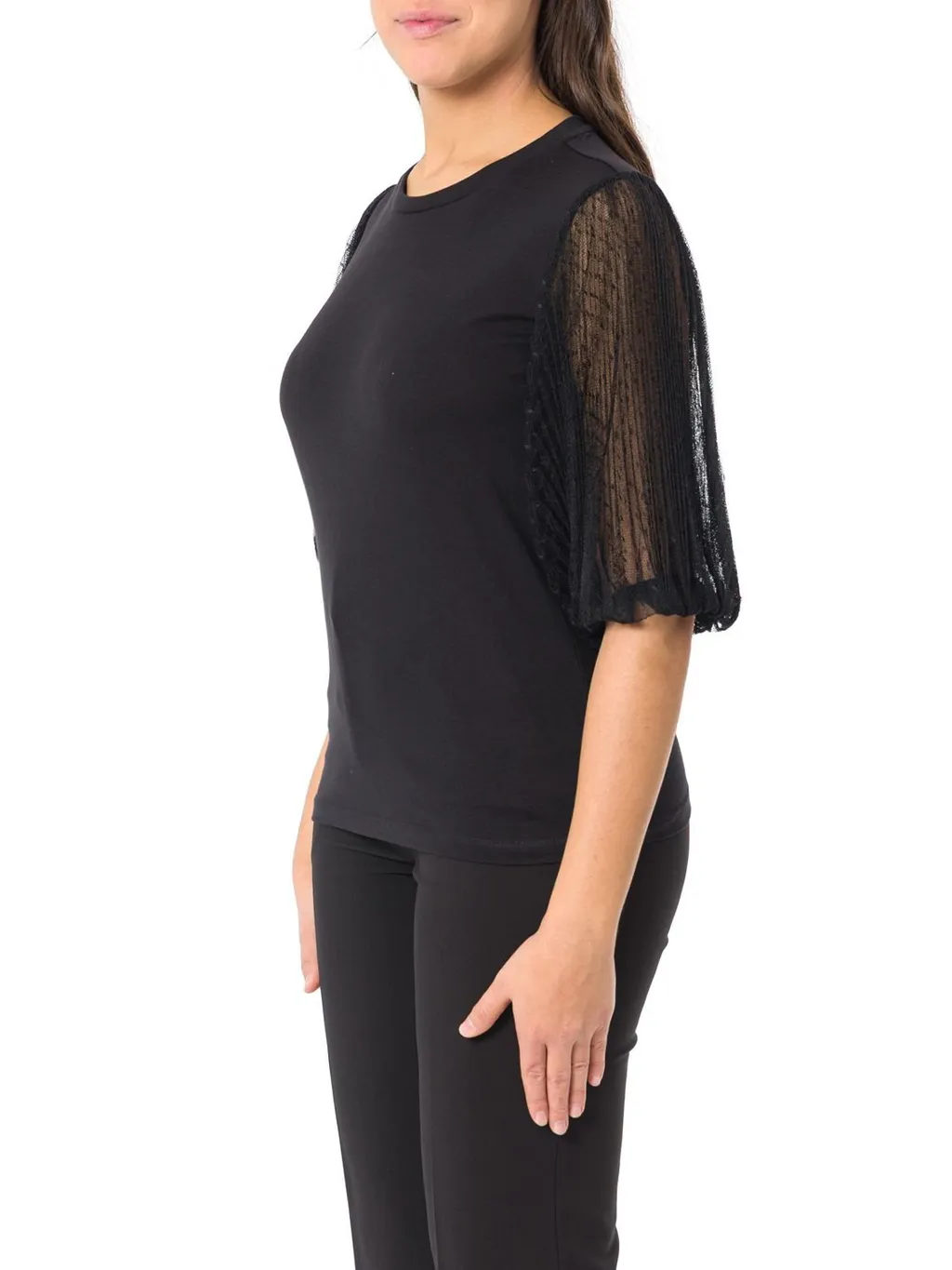 Top With Sheer Puff Sleeves
