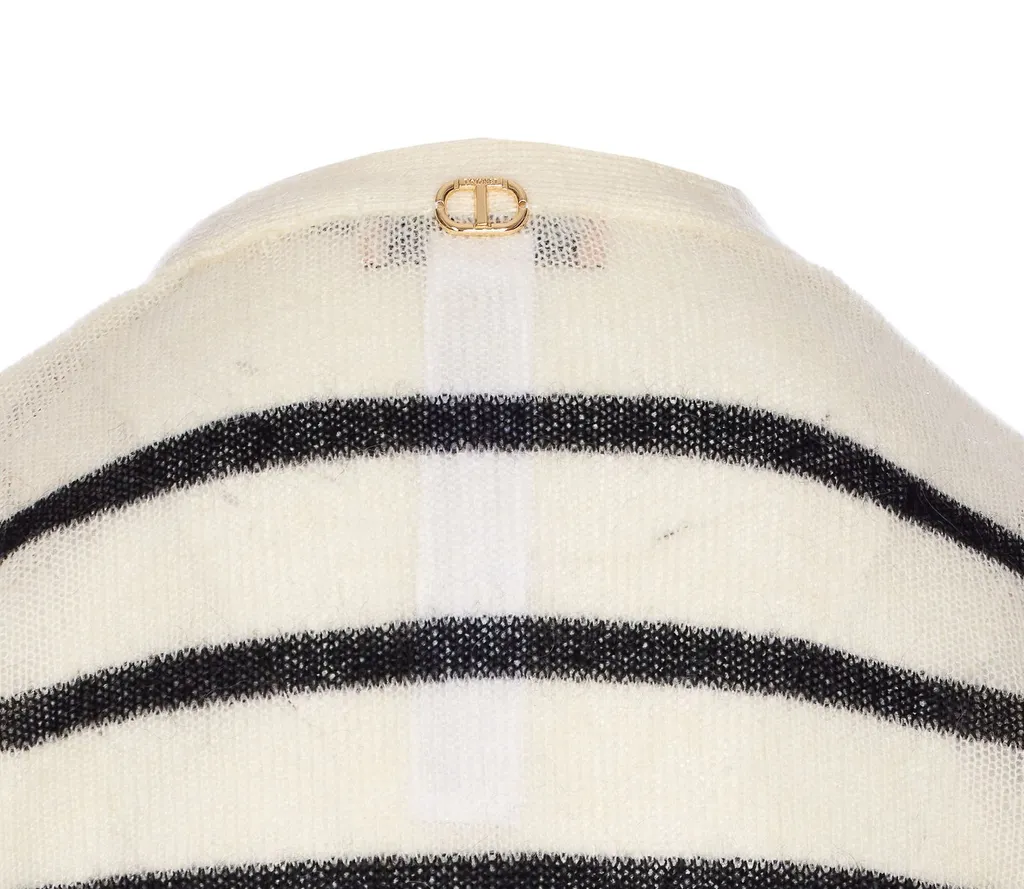 Striped Cardigan With Floral Appliqué