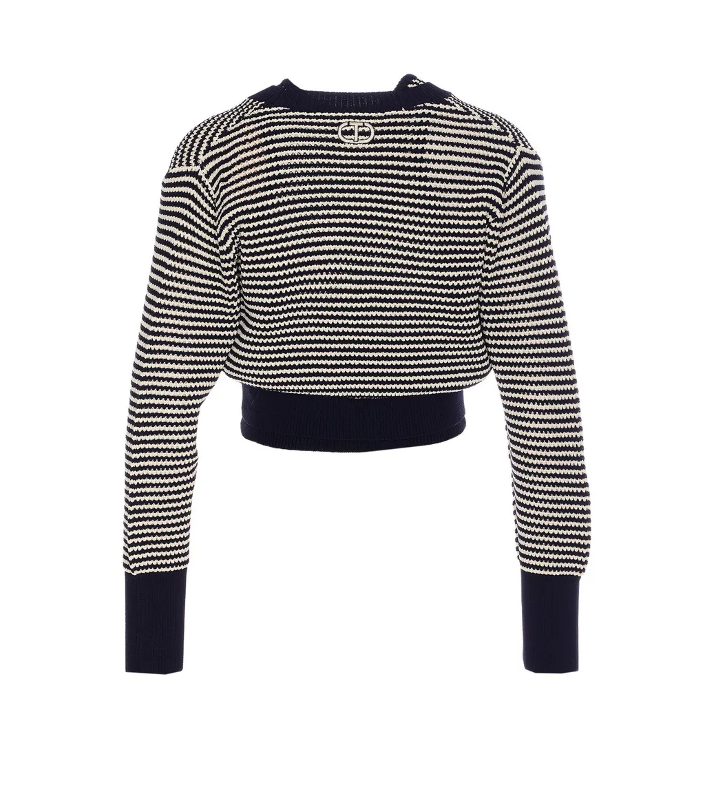 Striped V-Neck Cropped Cardigan