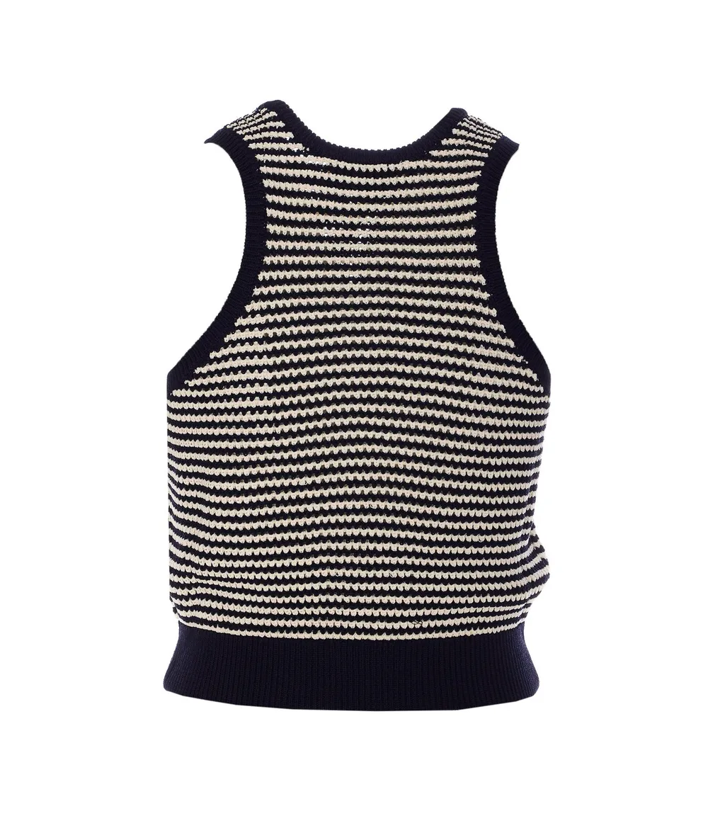 Striped V-Neck Cropped Cardigan