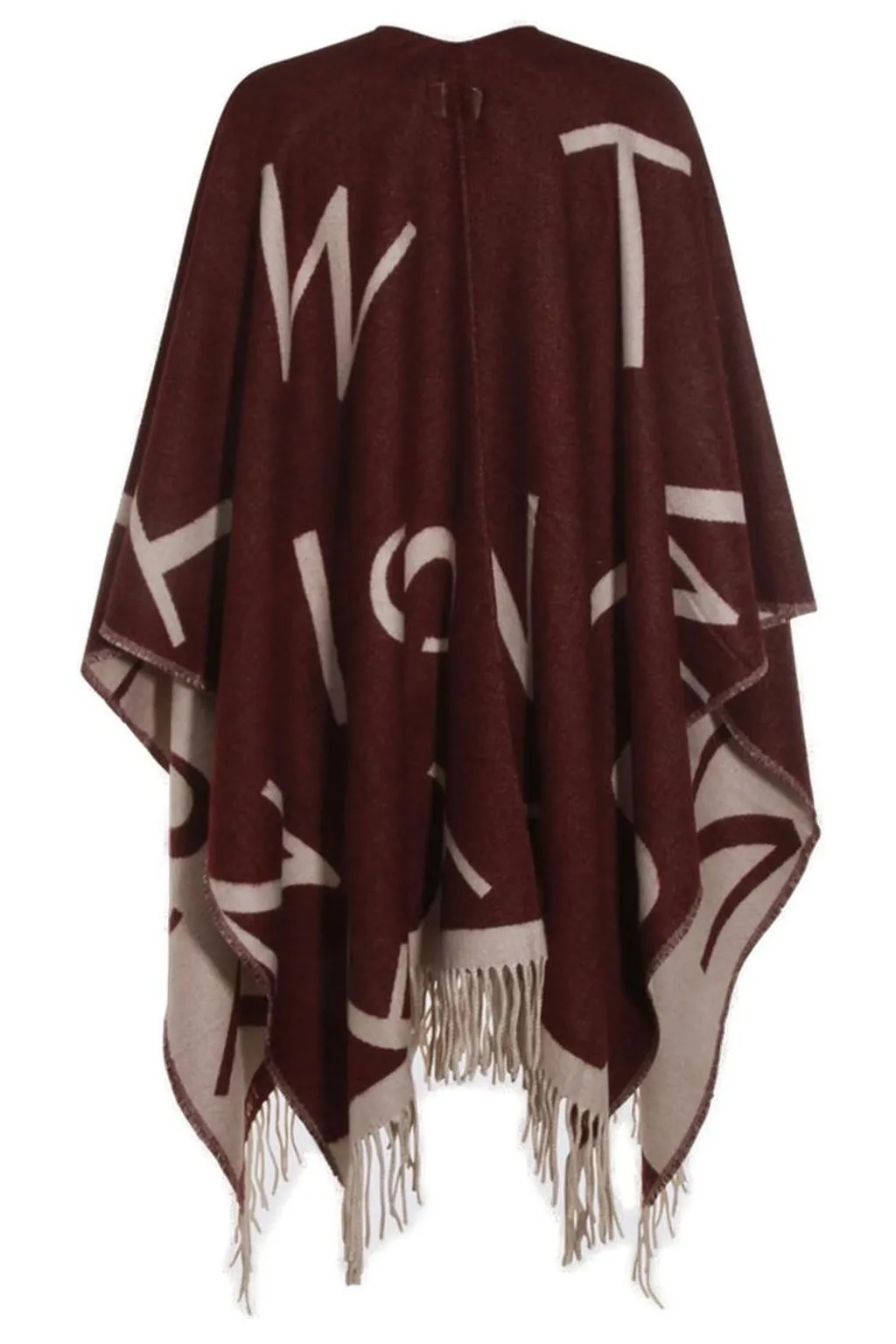 Logo Print Wool Blend Poncho