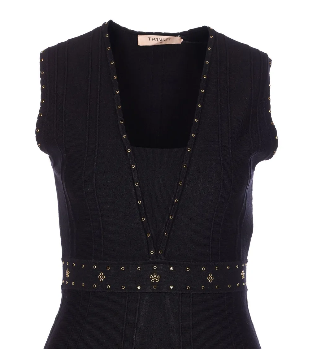 Sleeveless V-Neck Dress With Studs
