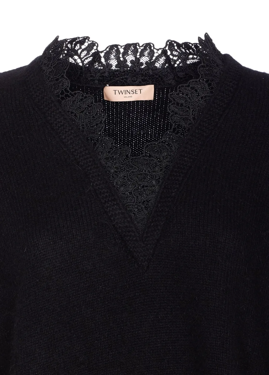 V-Neck Sweater With Lace Trim