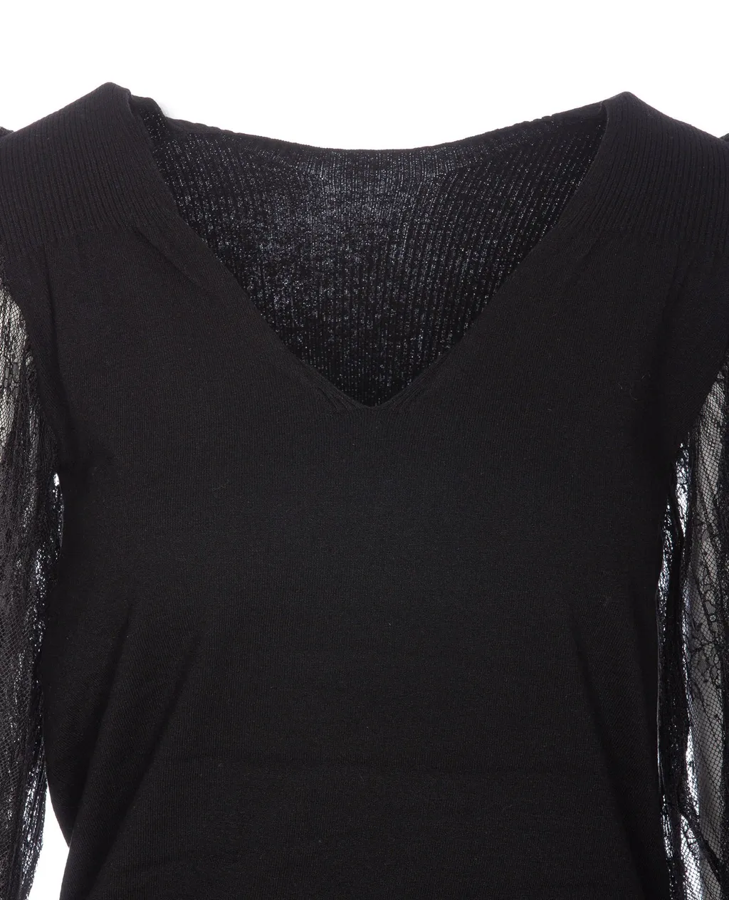 V-Neck Top With Voluminous Lace Sleeves