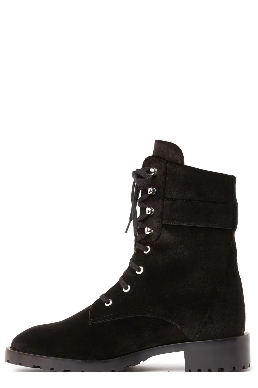 Velvet Combat Boots With Embellished Buckle