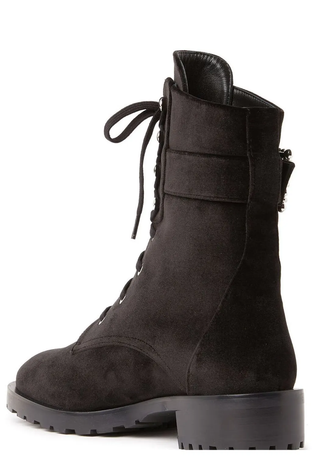 Velvet Combat Boots With Embellished Buckle