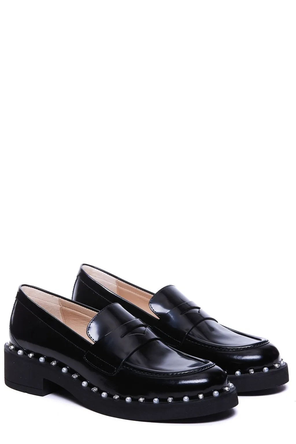 Loafers With Pearl And Crystal Embellishments