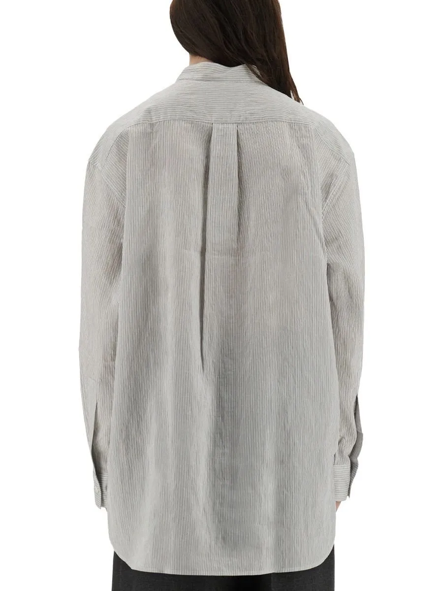Striped Band Collar Shirt