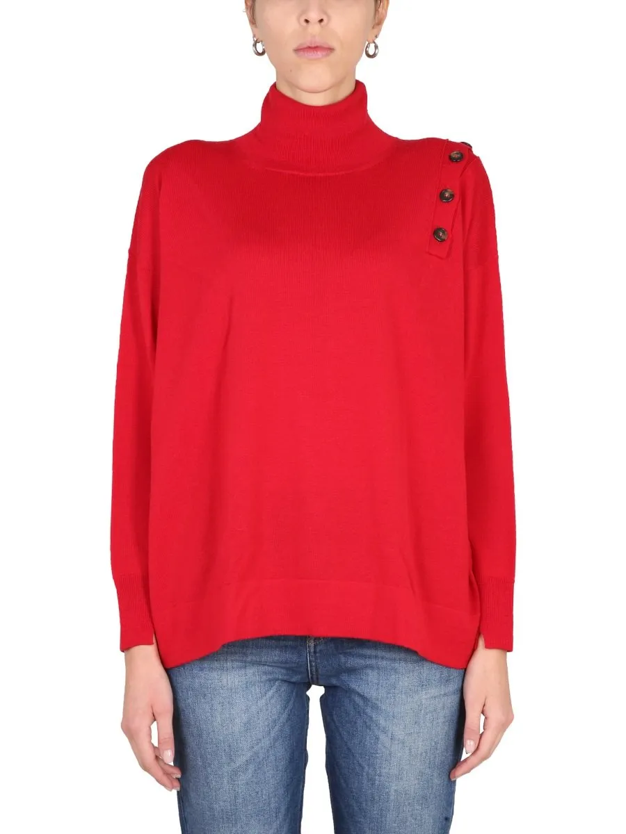 Turtleneck Sweater With Button Detail