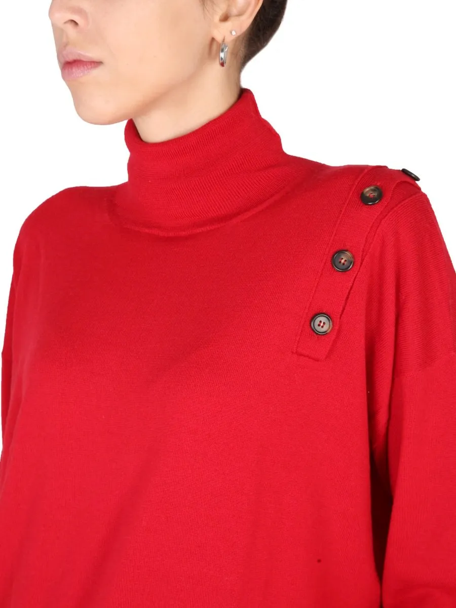 Turtleneck Sweater With Button Detail