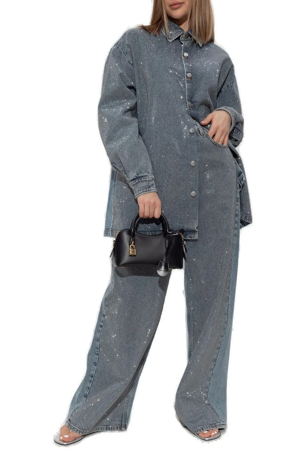 Wide-Leg Jeans With Rhinestones