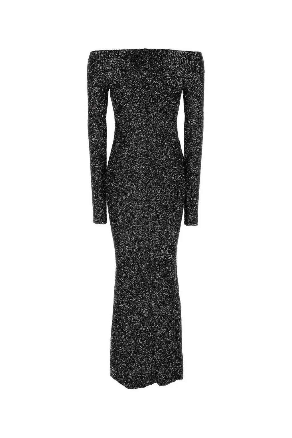 Off-The-Shoulder Metallic Knit Maxi Dress