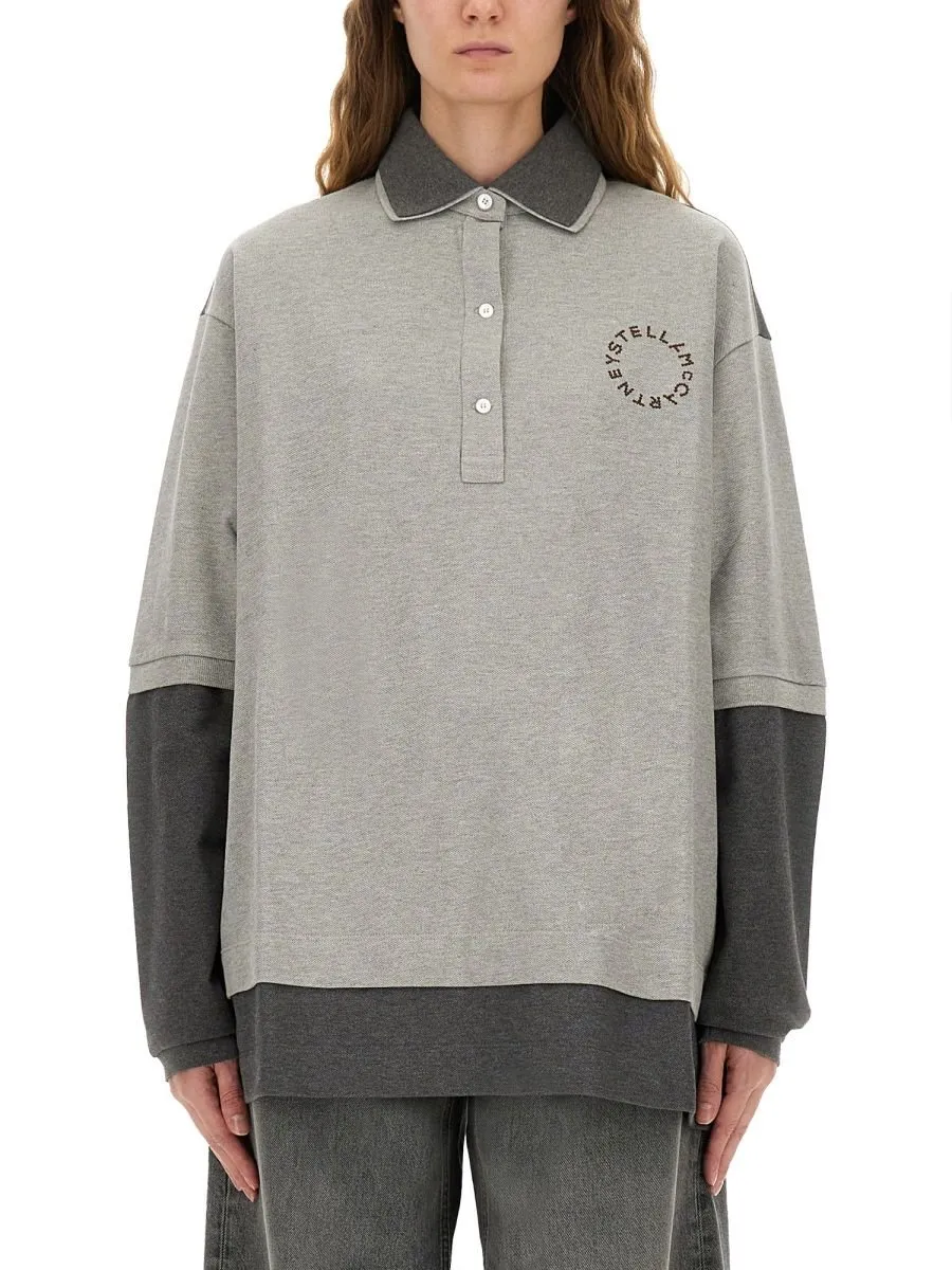 Color-Block Long Sleeve Polo Shirt