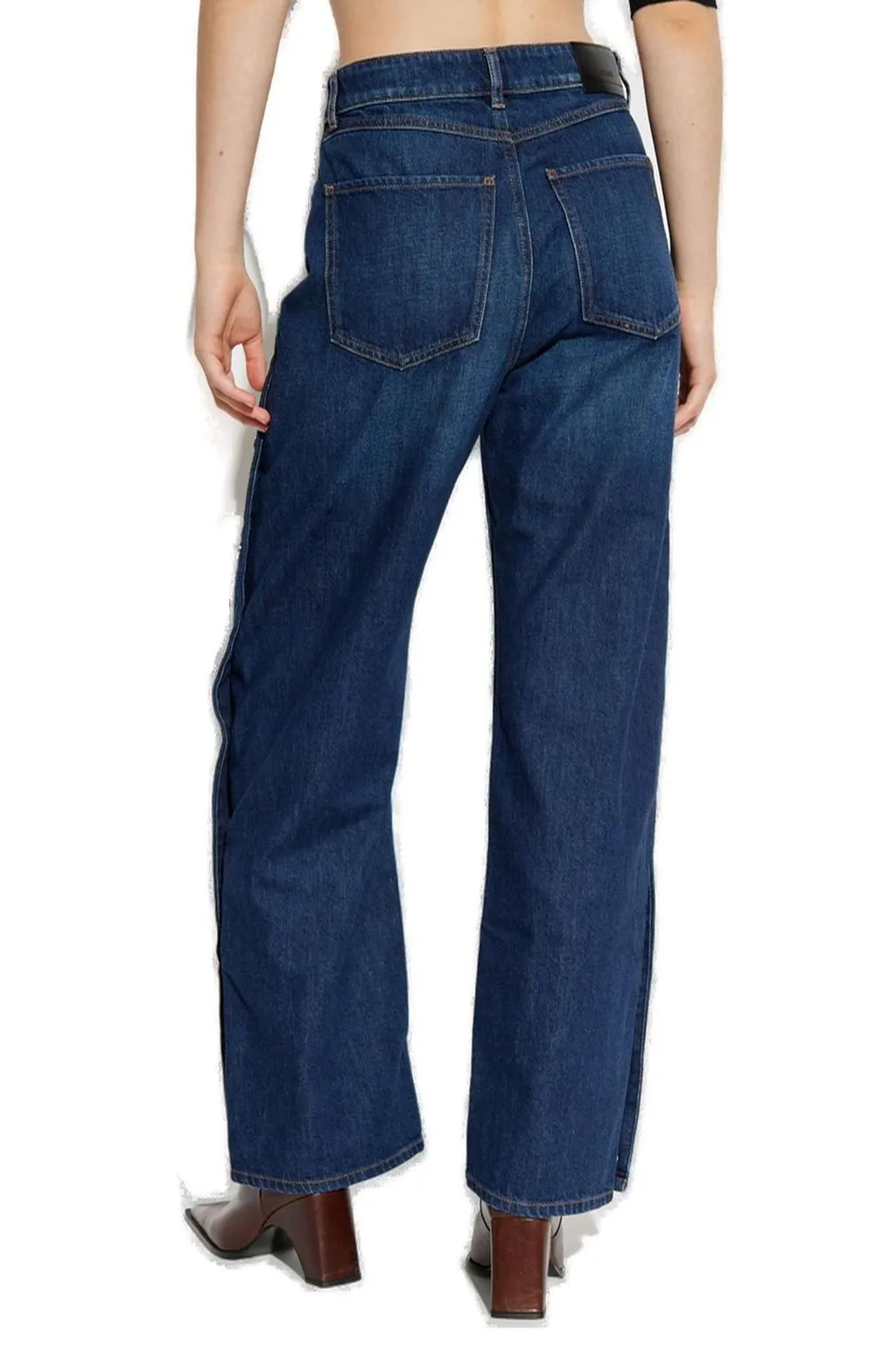 High-Waisted Wide-Leg Jeans With Snap Button Closure