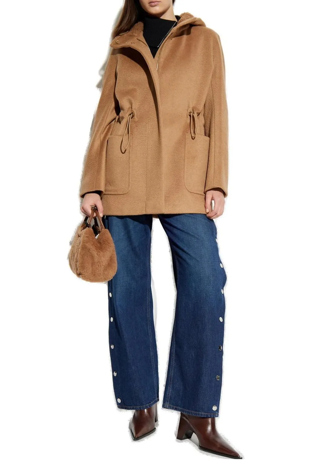 High-Waisted Wide-Leg Jeans With Snap Button Closure