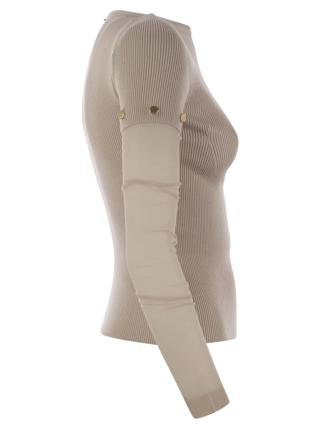 Ribbed Knit Top With Sheer Sleeves