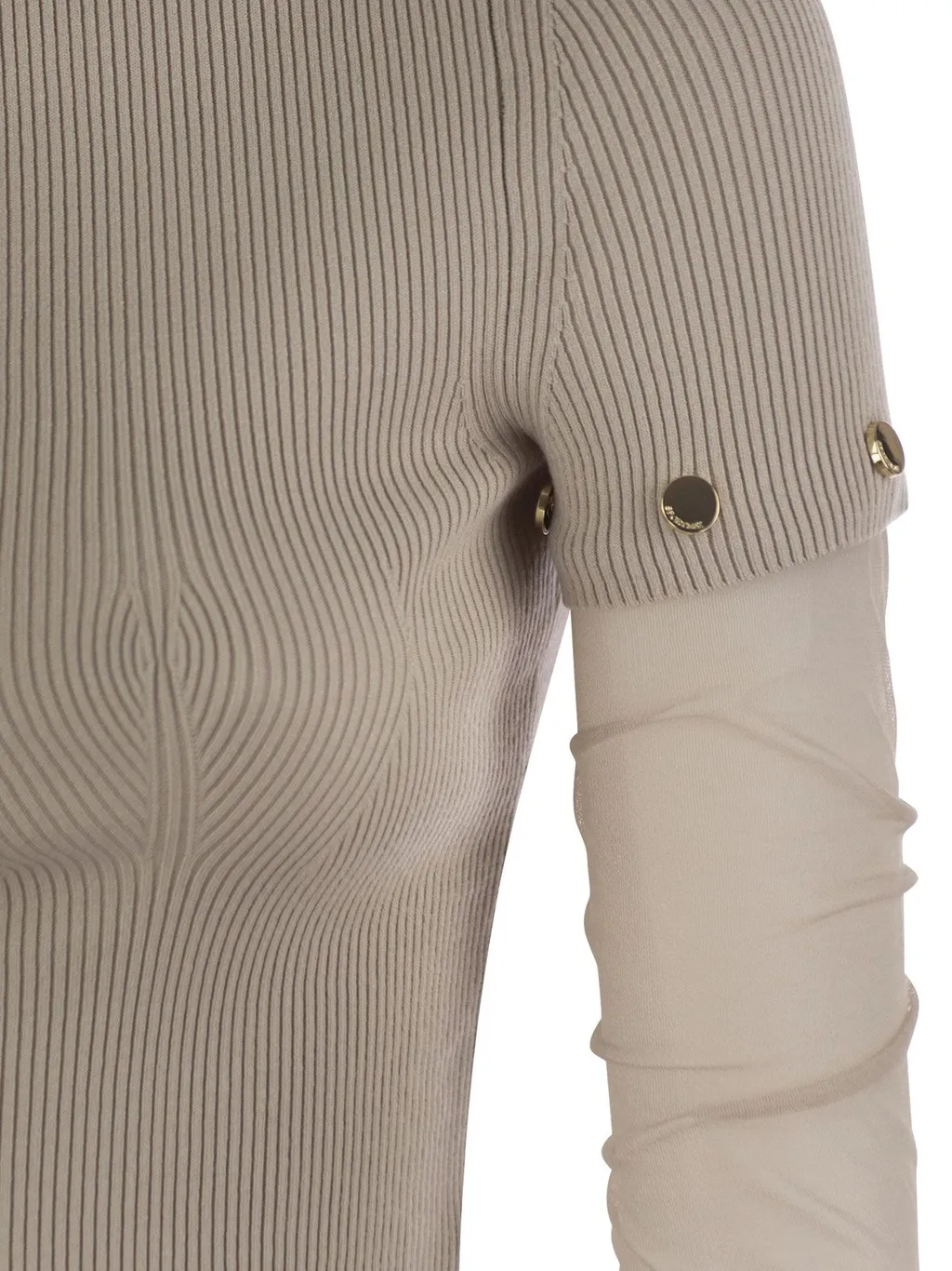 Ribbed Knit Top With Sheer Sleeves