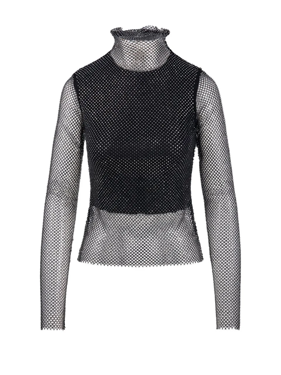 Mesh Rhinestone Turtleneck Top