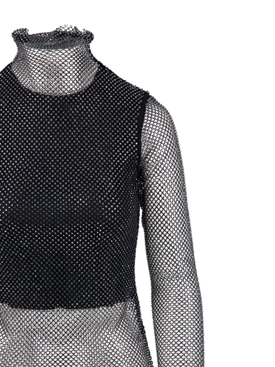 Mesh Rhinestone Turtleneck Top