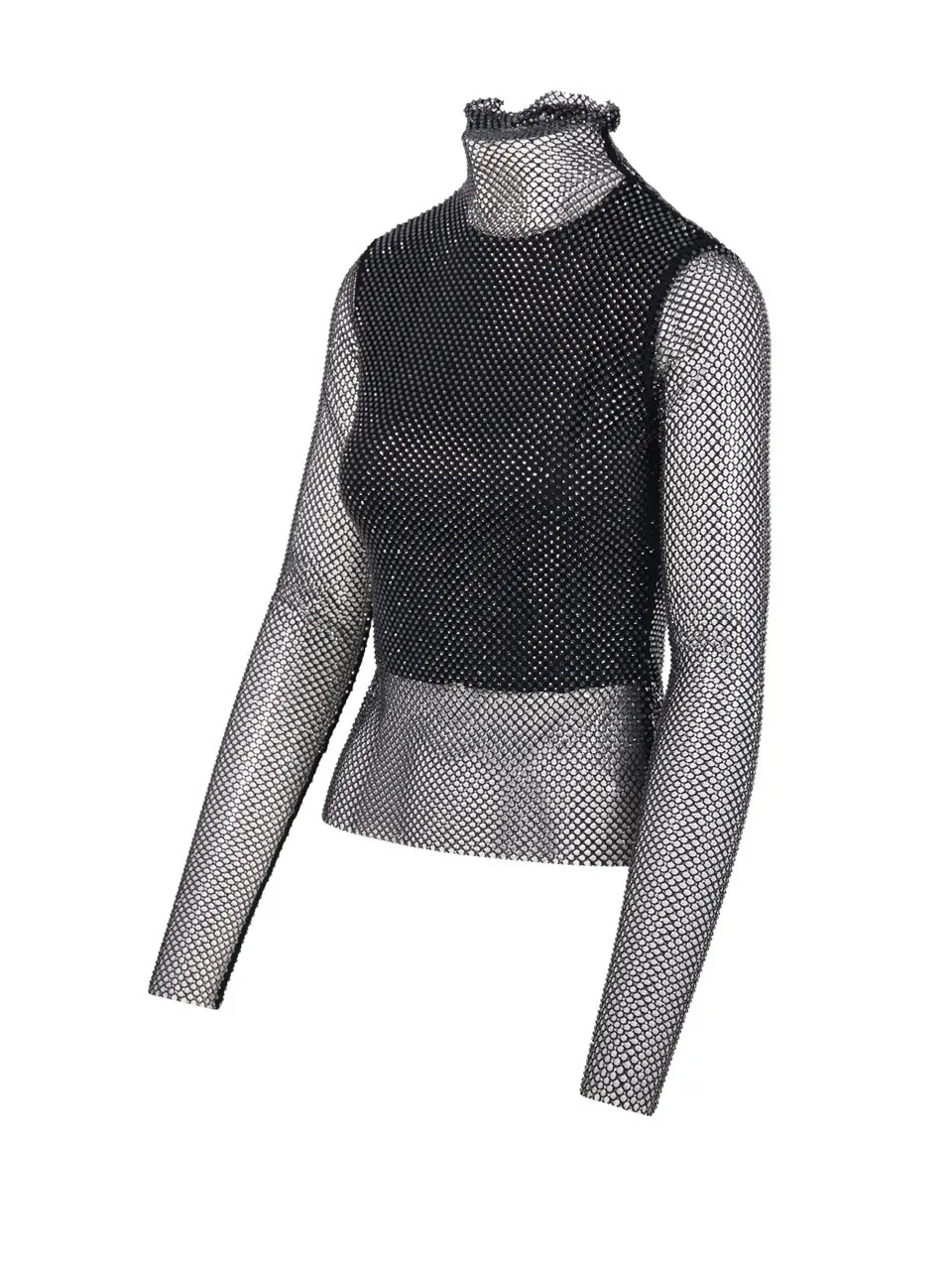 Mesh Rhinestone Turtleneck Top