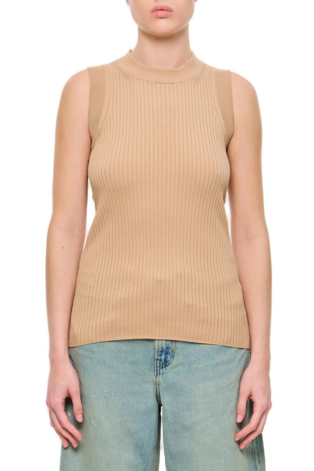 Ribbed Mock Neck Sleeveless Top
