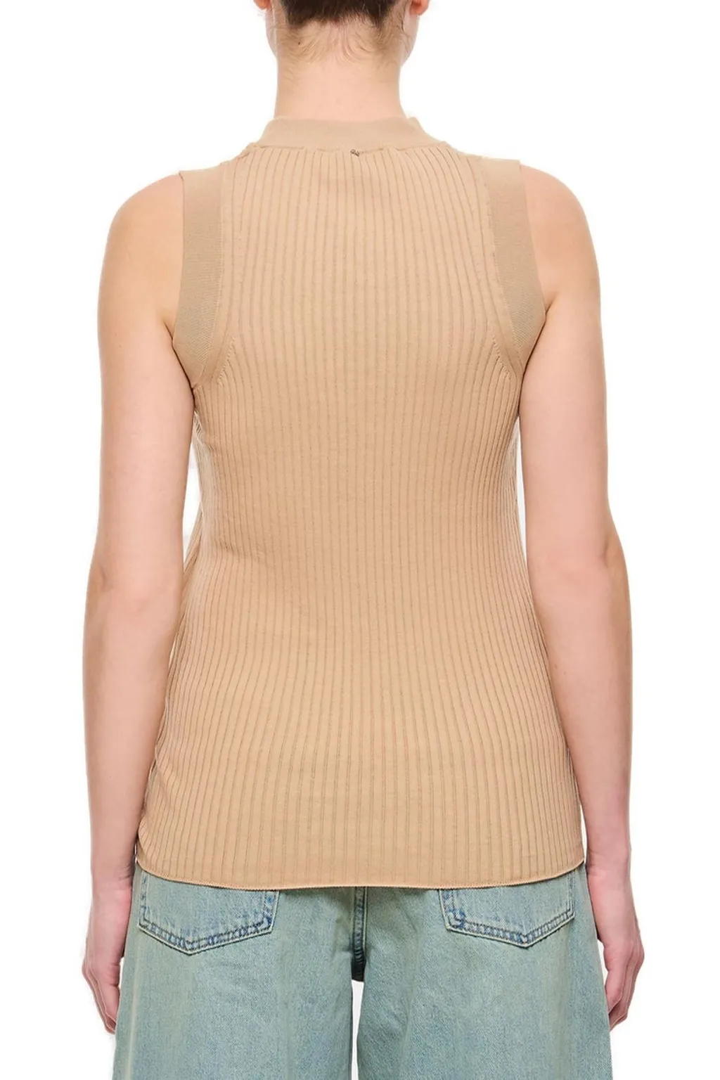 Ribbed Mock Neck Sleeveless Top