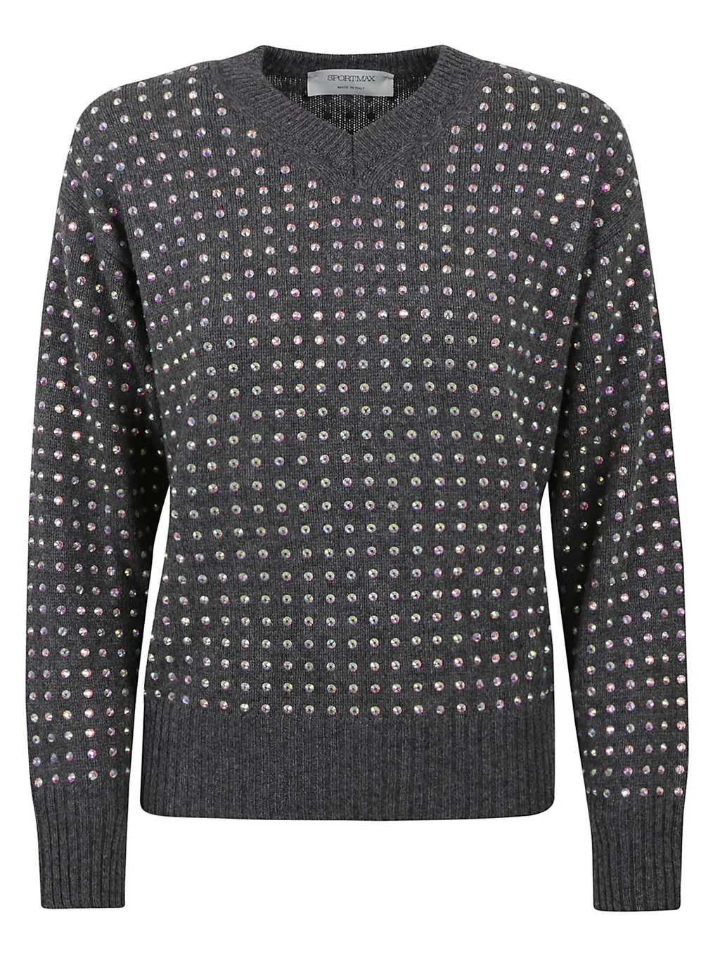 V-Neck Sweater With Allover Rhinestones