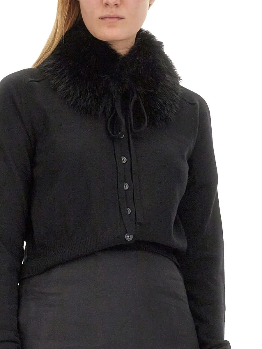 Cropped Cardigan With Faux Fur Collar