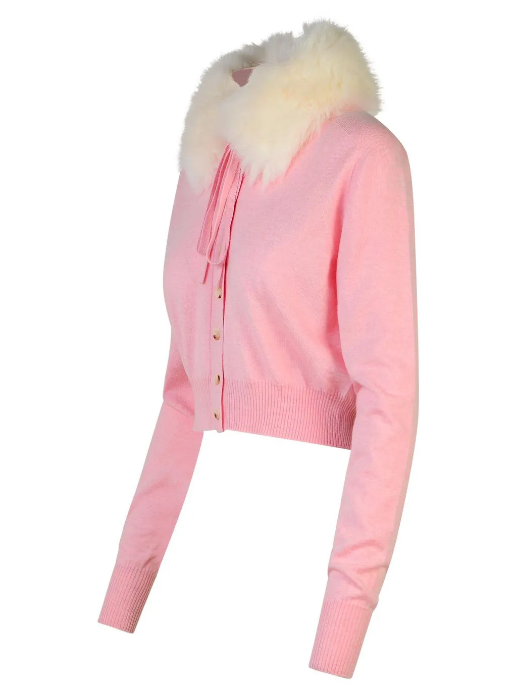 Cropped Cardigan With Fur Collar