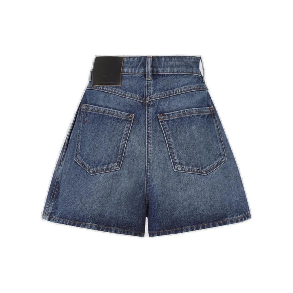 Pleated Denim Shorts