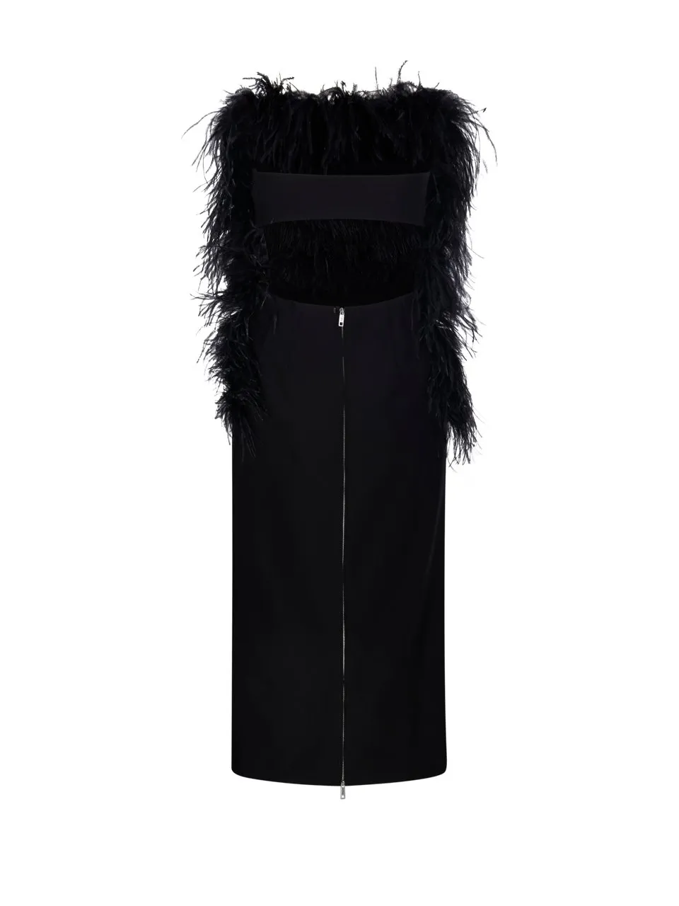 Feather-Trimmed Strapless Gown